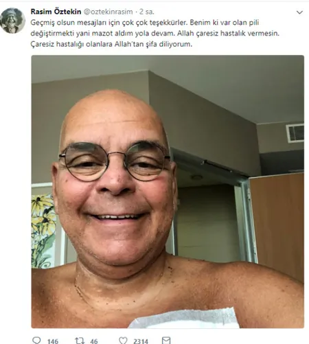 Rasim Öztekin'in hastane odasından paylaşımı!-1