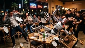 Dans eden robot kontrolden çıktı: Restoran birbirine girdi