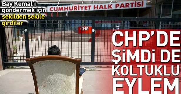 CHP Genel Merkezi önünde koltuklu eylem