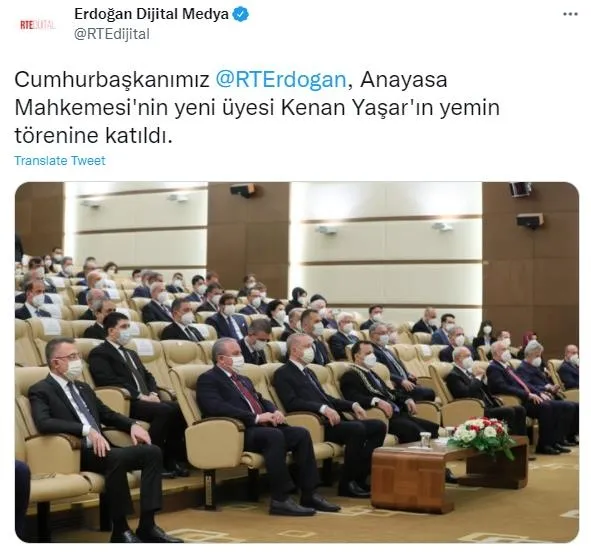 Başkan Erdoğan Anayasa Mahkemesi'nin yeni üyesi Kenan Yaşar'ın yemin törenine katıldı-1