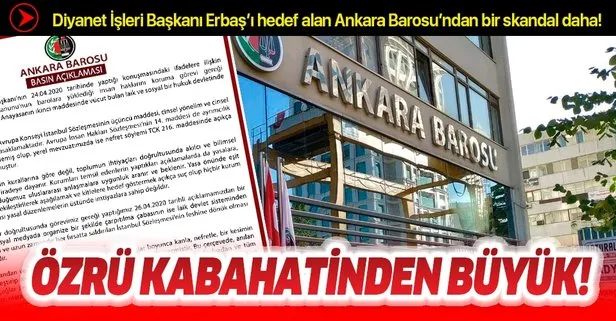 Diyanet İşleri Başkanı Prof. Dr. Ali Erbaş’ı hedef alan Ankara Barosu’ndan bir skandal açıklama daha!