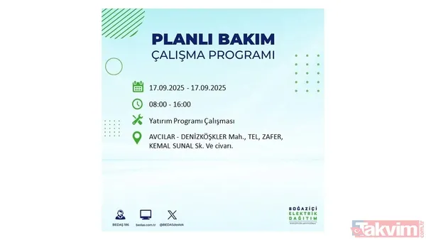 17 Eylül 2025 elektrik kesintisi bildirimi: İstanbul'da elektrik kesintisi olacak ilçeler hangileri? BEDAŞ mahalle mahalle listeledi - 21