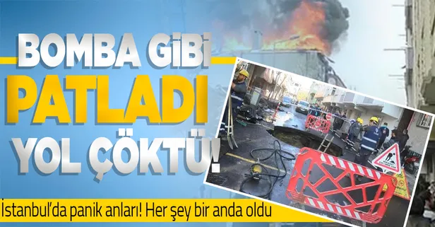 Bağcılar'da panik anları! Bomba gibi patladı yol çöktü!