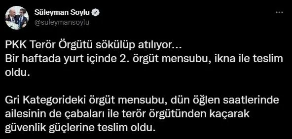 Terör örgütü PKK'da çözülme sürüyor! Bir haftada 2 örgüt mensubu teslim oldu-1