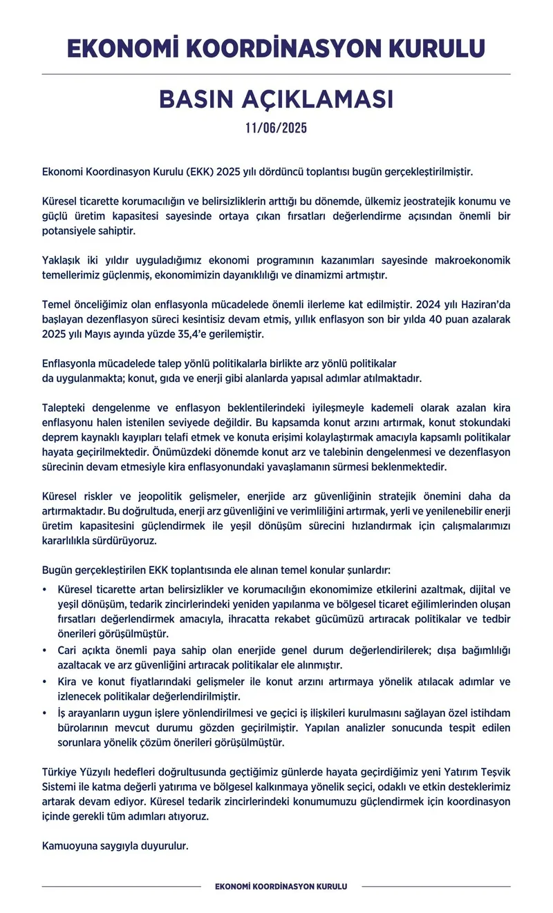 Ekonomi Koordinasyon Kurulu'nun açıklaması (X)