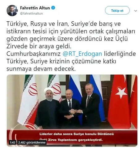 Cumhurbaşkanlığından Türkiye - Rusya - İran zirvesine ilişkin açıklama