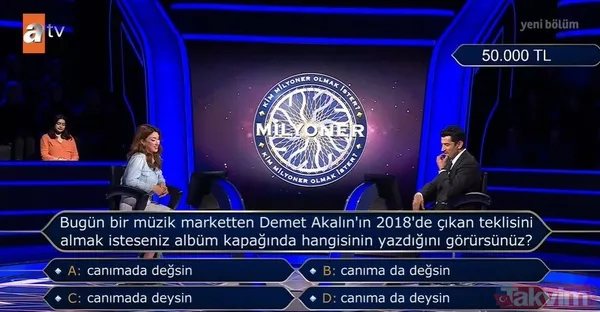 Kenan İmirzalıoğlu'nun sunduğu Kim Milyoner Olmak İster'de kafa karıştıran Demet Akalın sorusu - 1