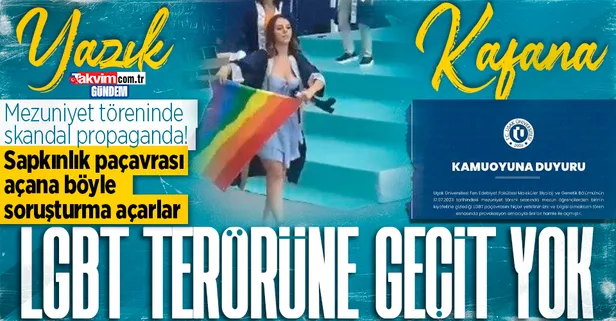 Üniversite mezuniyetinde LGBT terörü propagandası! Sapkınlığın paçavrasını açan öğrenciye soruşturma açıldı