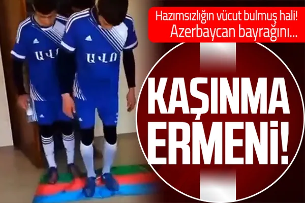 Ermeni futbolculardan skandal hareket! Azerbaycan bayrağının üzerine basıp ayaklarını sildiler-1