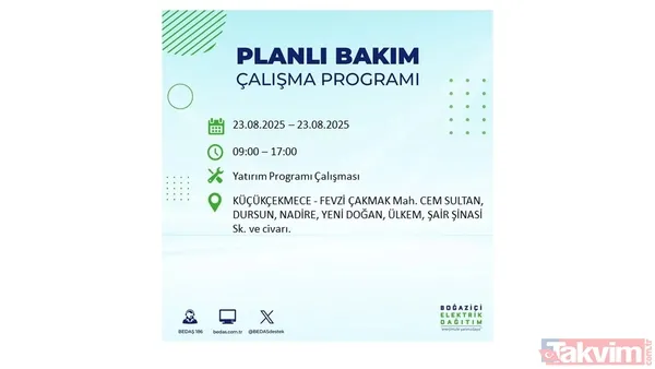 📌23 Ağustos Cumartesi İstanbul'da Elektrik Kesintisi Yaşanacak İlçeler