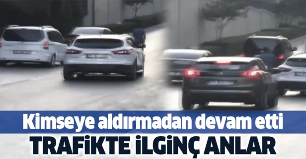Adana’da trafikte ilginç görüntü! Kimseye aldırmadan devam etti