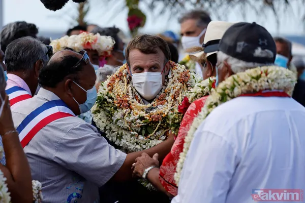 Fransa Cumhurbaşkanı Emmanuel Macron'un Fransız Polinezyası'nda ilginç anları! Boynuna çiçekleri doladılar - 15
