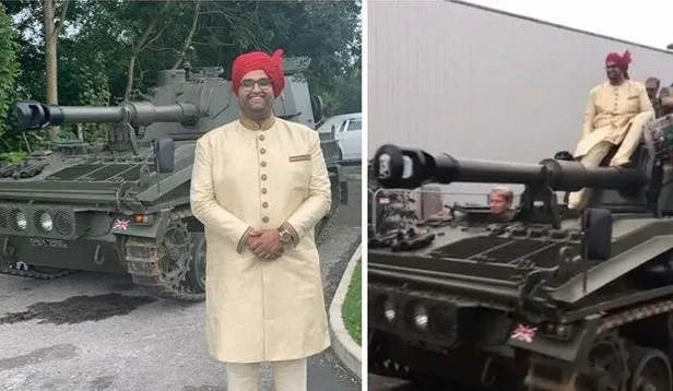 İngiltere'de şaşkınlık yaratan olay! Gelini almaya tankla gitti-1