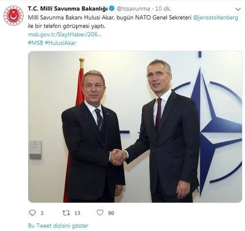 Bakan Akar NATO Genel Sekreteri Stoltenberg ile telefonda görüştü-1
