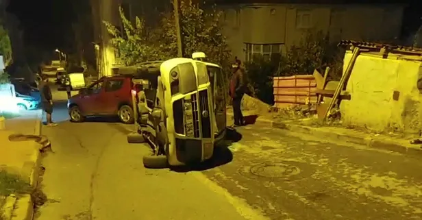 Kartal'da hafif ticari araç rögar kapağına çarpıp takla attı: 1 yaralı