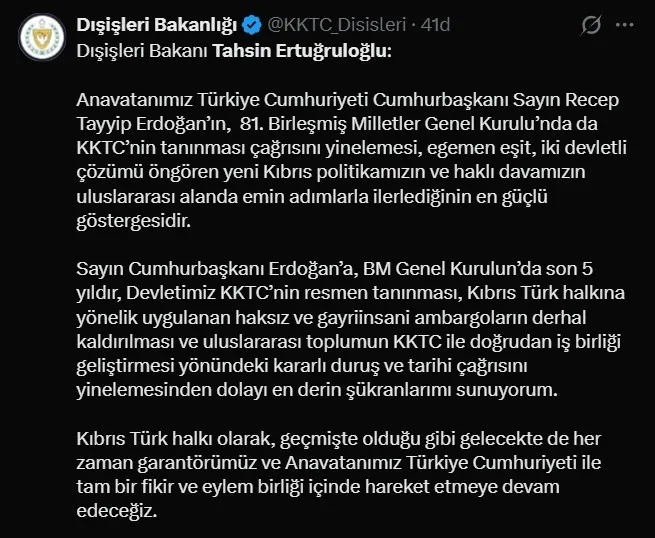 1790098781126.jpeg Başkan Erdoğan'ın BM kürsüsündeki çağrısına KKTC'den teşekkür paylaşımı!-3