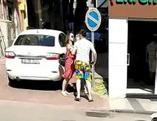 Genç kız sevgilisine kafa attı