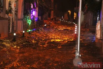 Bodrum’da şiddetli yağmur sokakları göle çevirdi