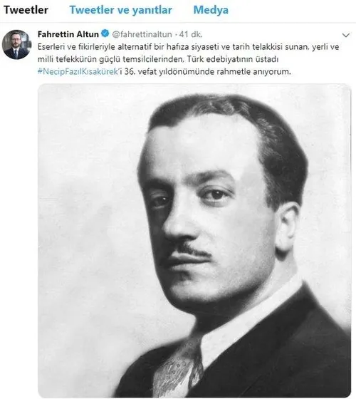 Fahrettin Altun'dan Necip Fazıl paylaşımı-1