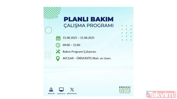 (15 Ağustos Cuma Günü İstanbul'da Elektrik Kesintisi Yaşanacak Noktalar Ve Saat Aralıkları)