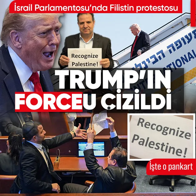 Trumpa İsrail Parlamentosunda Gazze protestosu! Vekiller Filistini tanı pankartı açtı Knesset karıştı