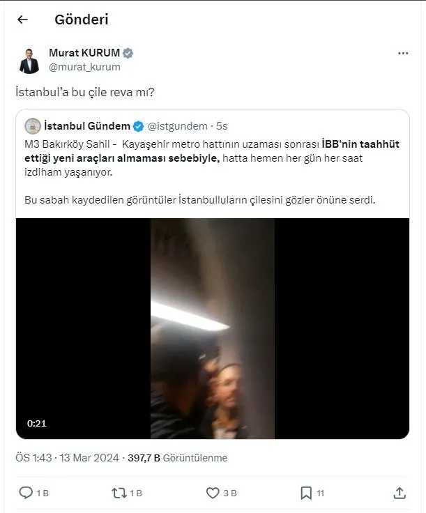 gunun-her-saati-trafik-metrolarda-izdiham-murat-kurumdan-chpnin-mega-is-bilmezligine-tepki-istanbula-bu-cile-r-1710340987431.jpeg Günün her saati trafik, metrolarda izdiham... Murat Kurum'dan CHP'nin 'mega' iş bilmezliğine tepki: "İstanbul’a bu çile reva mı?"-3