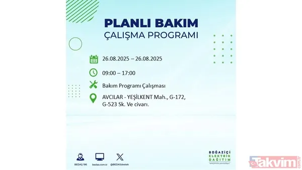 İstanbul'da elektrik kesintisi || 26 Ağustos Salı İstanbul'da elektrikler ne zaman gelecek? BEDAŞ ilçe ilçe saat verdi - 18