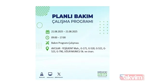 İstanbul'da 23 ilçede elektrik kesintisi! BEDAŞ İLÇE İLÇE listeledi: 21 Ağustos Perşembe günü 8 saat yok - 30
