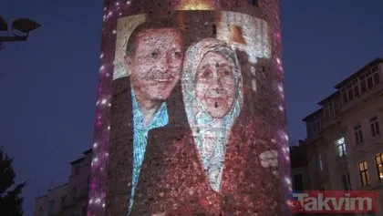 Anneler Günü, Galata Kulesi’ne yansıtılan fotoğraflarla kutlandı! Mustafa Kemal Atatürk ve Başkan Erdoğan...