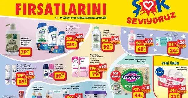 ŞOK aktüel 21-27 Ağustos indirimi! Kağıt Havlu 6’lı 44 TL, Makine Tableti 50’li 275 TL, 9 Kg Çamaşır Makinesi 13.999 TL...