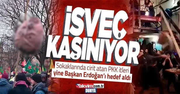 İsveç’te skandallar bitmek bilmiyor! PKK/YPG yandaşlarından alçak gösteri: Sözde Erdoğan maketine saldırdılar