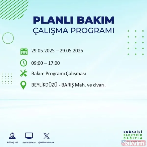 Bedaş 29 Mayıs İstanbul Elektrik Kesintisi