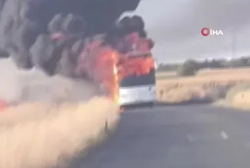 Silivri’de işçi servisi yanıp kül oldu!