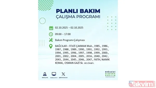 🔵2 Ekim 2025 Perşembe Günü İstanbul'da Elektrik Kesintisi Yaşanacak İlçeler