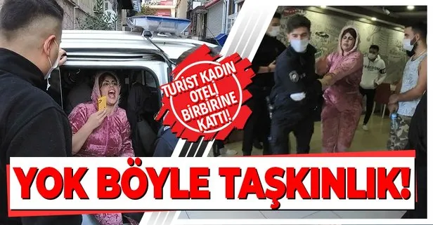 İstanbul Beyoğlu'nda hareketli anlar! Turist kadın oteli birbirine kattı
