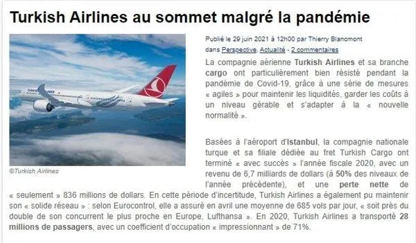 THY’nin başarısı Fransız basınında! Pandemiye rağmen zirvede