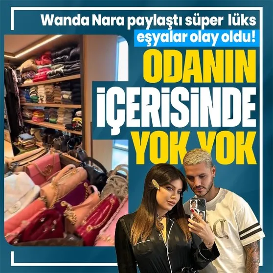 Süper lüks ayakkabı ve çantaları olay oldu... Galatasaraylı Icardi’nin eşi Wanda Nara’nın giyinme odasına bakın!