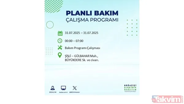 İstanbul'da bugün elektrik kesilecek mi? 31 Temmuz Perşembe elektrik kesintisi yaşanacak ilçeler hangileri? - 2