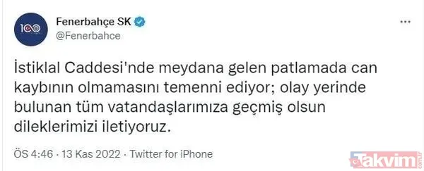 İstiklal Caddesi'nde hain terör saldırısı sonrası Türkiye tek yürek! Spor camiasından geçmiş olsun mesajları... - 5