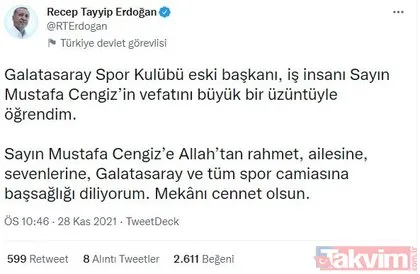 Eski Galatasaray Başkanı Mustafa Cengiz hayatını kaybetti! Spor dünyası tek yürek: Peş peşe taziye mesajları