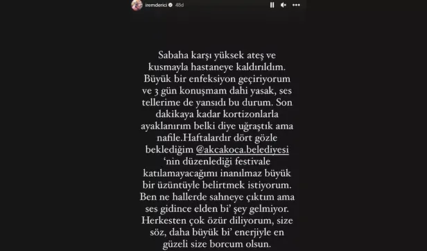 irem-derici-hastalandi-mi-saglik-durumu-nasil-sahne-alacakken-hastaneye-kaldirildi-3-gun-konusmam-dahi-yasak-1690038327772.jpeg İrem Derici hastalandı mı, sağlık durumu nasıl? Sahne alacakken hastaneye kaldırıldı! "3 gün konuşmam dahi yasak..."-4