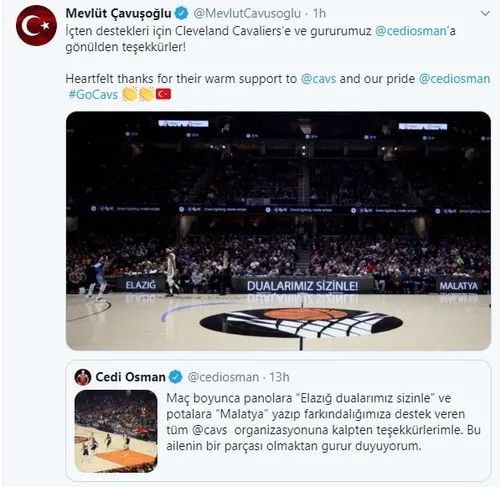 Bakan Çavuşoğlu'ndan Cedi Osman'a teşekkür