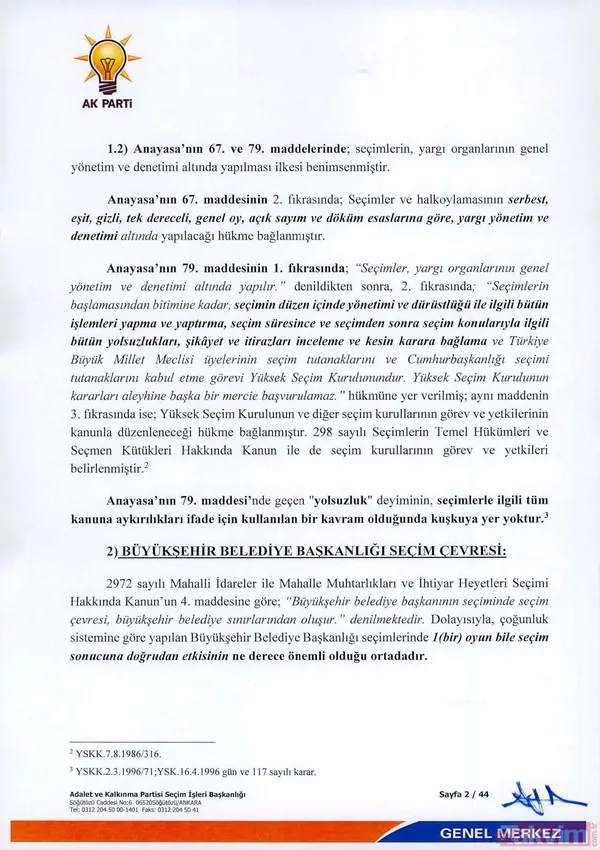 Dilekçede, "İstanbul Büyükşehir Belediye Başkanlığı Seçimlerinin Neticesine Müessir Olaylar Ve Haller" Başlığı Altında, Tespit Edilen Durumlar Sıralandı...