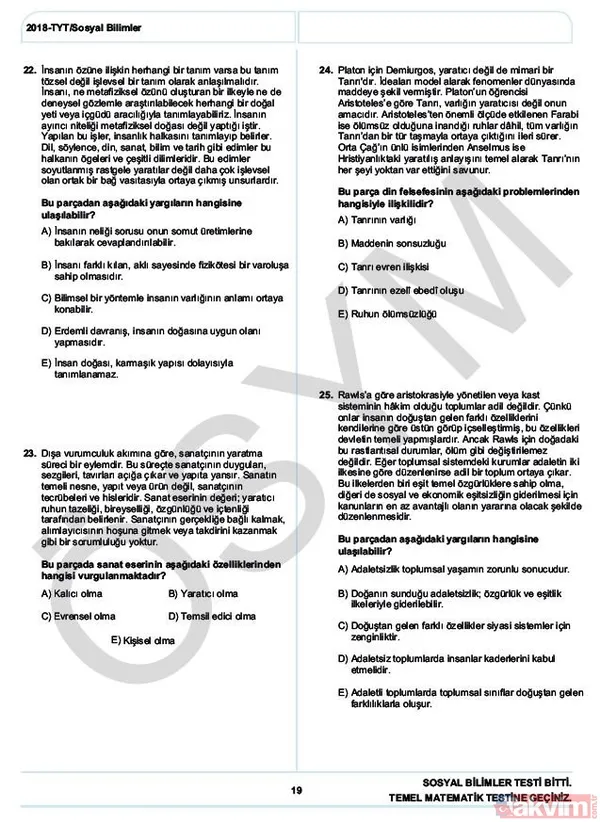 YKS çıkmış sorular ve cevaplar! 2018 YKS çıkmış sorular ve cevap anahtarı - 22