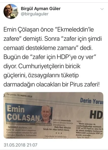 Emin Çölaşan'ın HDP seferberliğine bir tepki de Birgül Ayman Güler'den-1
