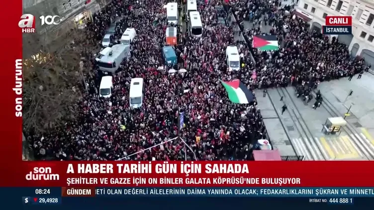 Şehitler ve Gazze için on binlerce kişi Galata Köprüsü’ne yürüyor