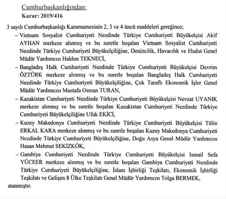 Resmi Gazete'de yayımladı! 16 ülkenin büyükelçisi değişti-2