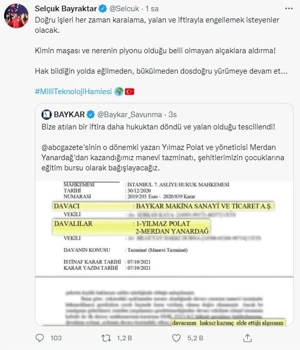 Yılmaz Polat ve Merdan Yanardağ'ın BAYKAR’a attığı iftira hukuktan döndü! Tazminat şehit çocuklarına bağışlanacak-5