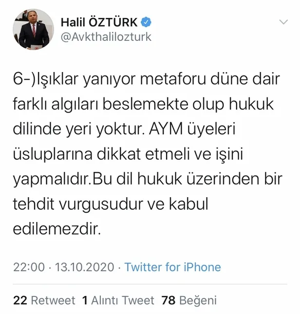 MHP'li Halil Öztürk’ten AYM üyesi Engin Yıldırım’ın 'Işıklar yanıyor' tehdidine tepki!-9