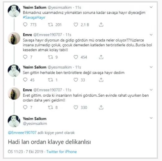 "Savaşa hayır" diye paylaşım yapan Yeşim Salkım'a astsubaydan ibretlik cevap!-1